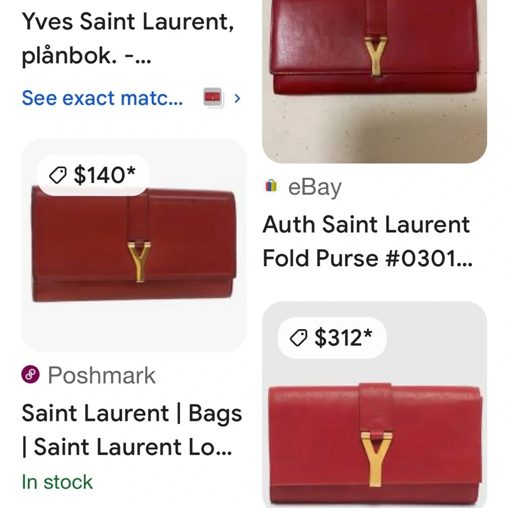 YVES SAINT LAURENT  Y Ligne Calfskin Long Wallet in Red